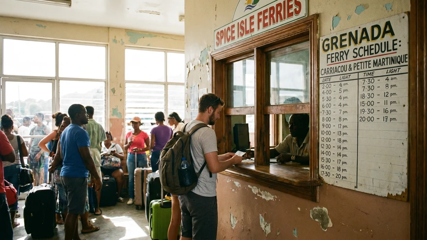 Ferry ticket window at Grenada port
